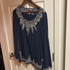 Elegant Navy Blue Embroidered Women's Top